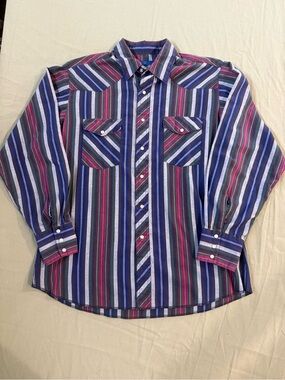 Men's Vintage Wrangler Striped Pearl Snap Long Sleeve Shirt